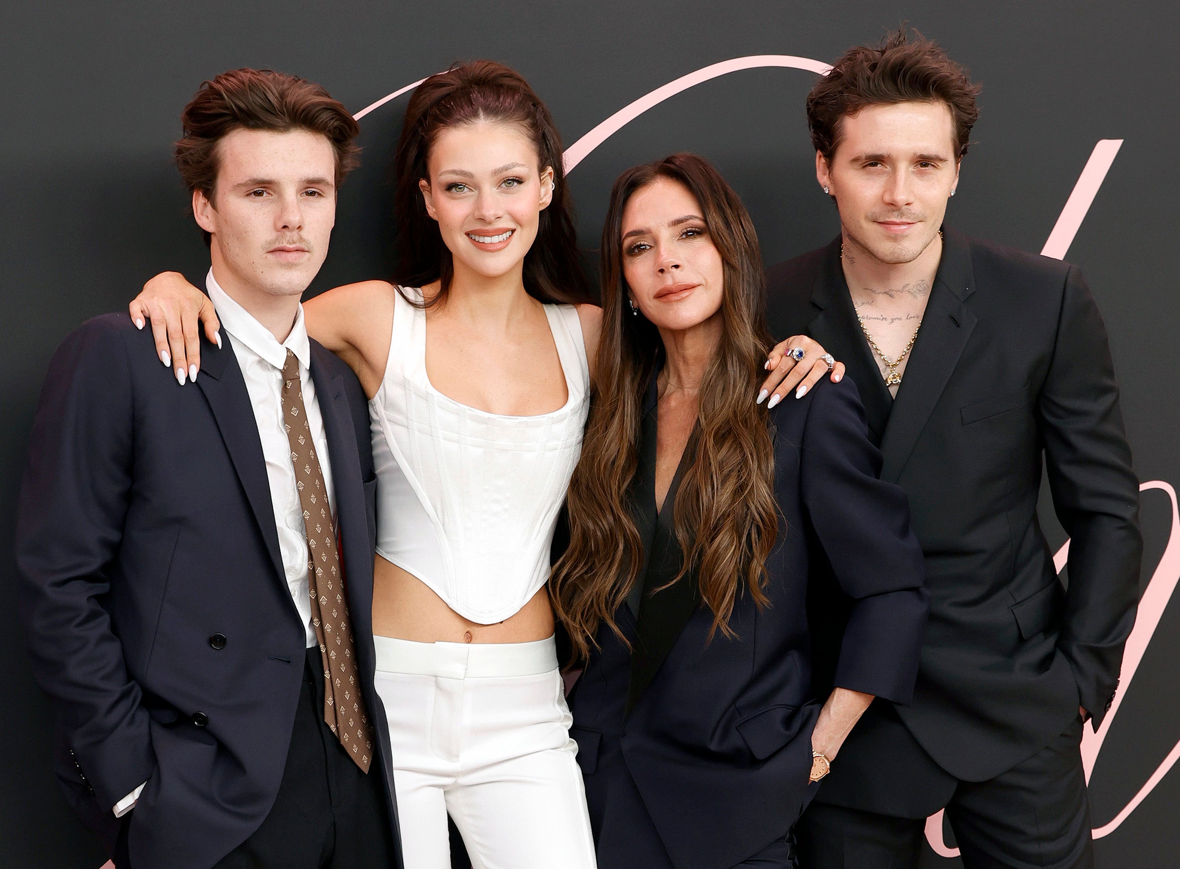 Brooklyn and Nicola Peltz-Beckham with Cruz and Victoria Beckham in 2023