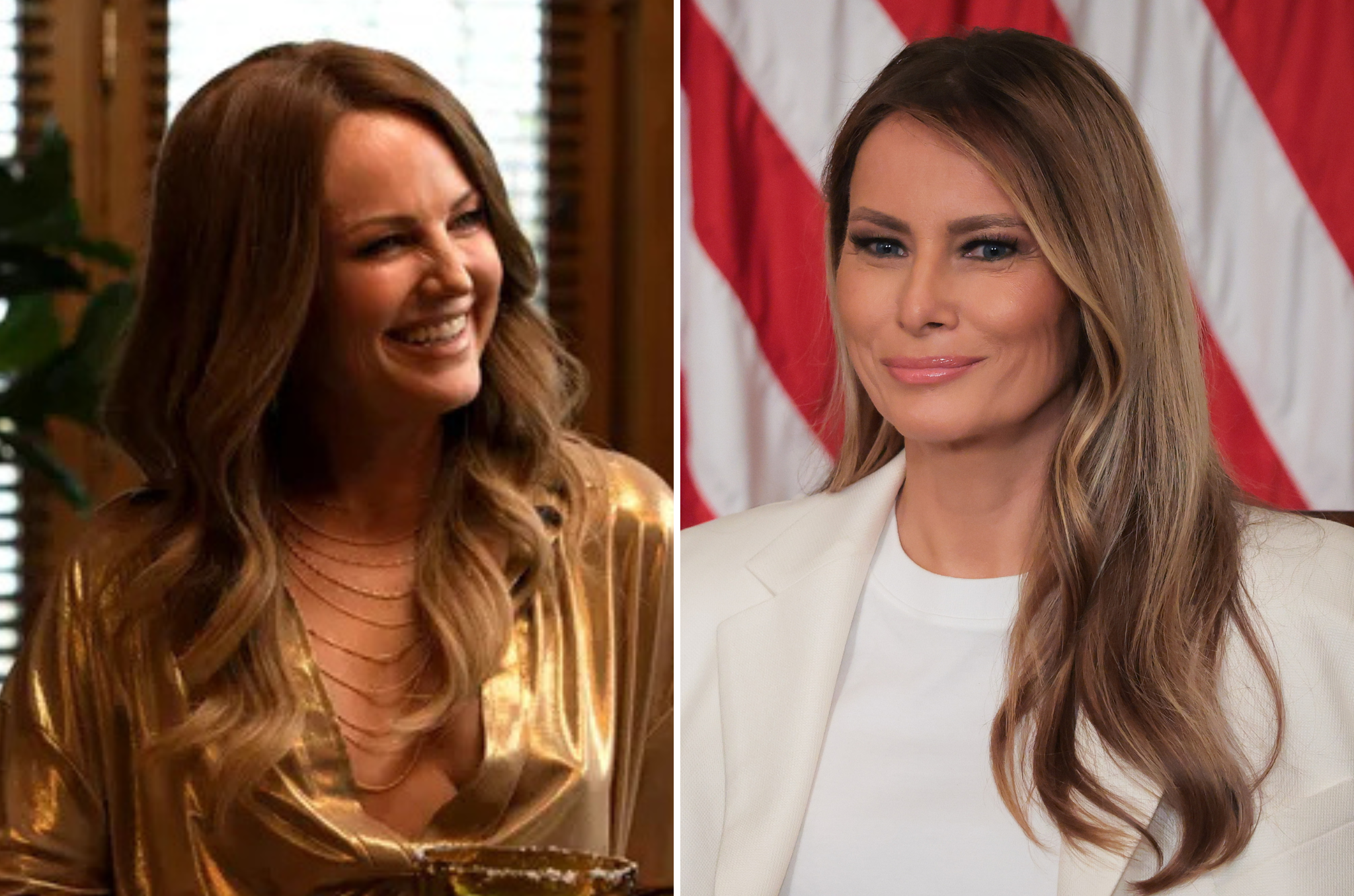 Malin Akerman (left) stars as Margo Banks in 'The Hunting Wives.' Her character is inspired by First Lady Melania Trump (right)
