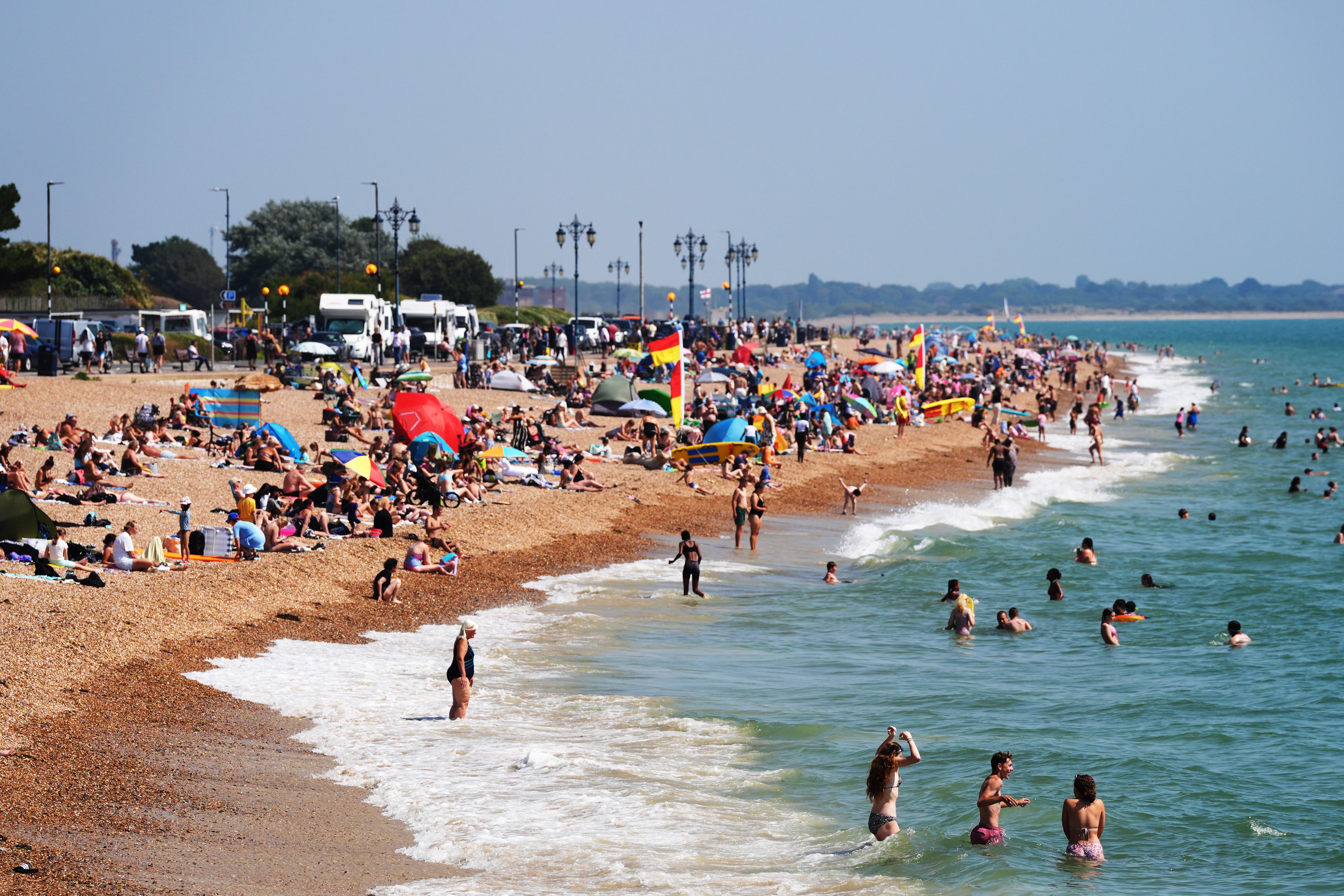 Visitors take to the shore on the seafront at Southsea, Hamphire, this week