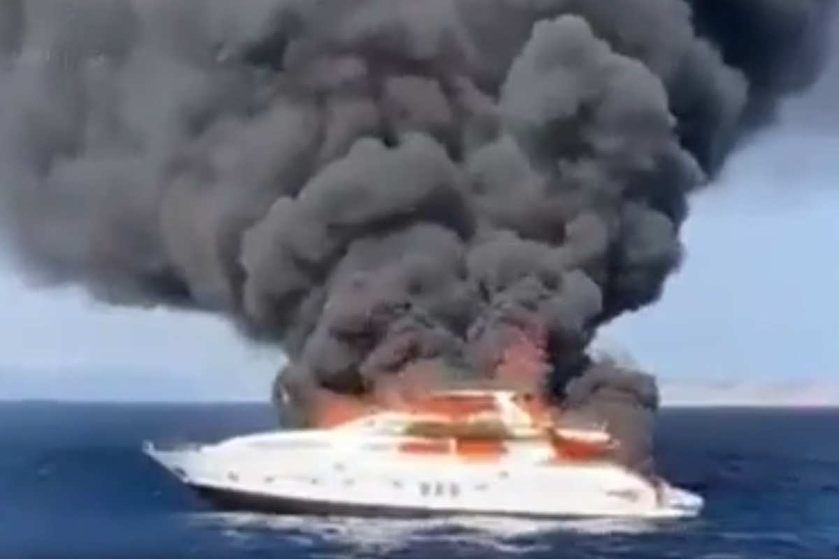 Watch as huge superyacht engulfed in flames off Ibiza coast