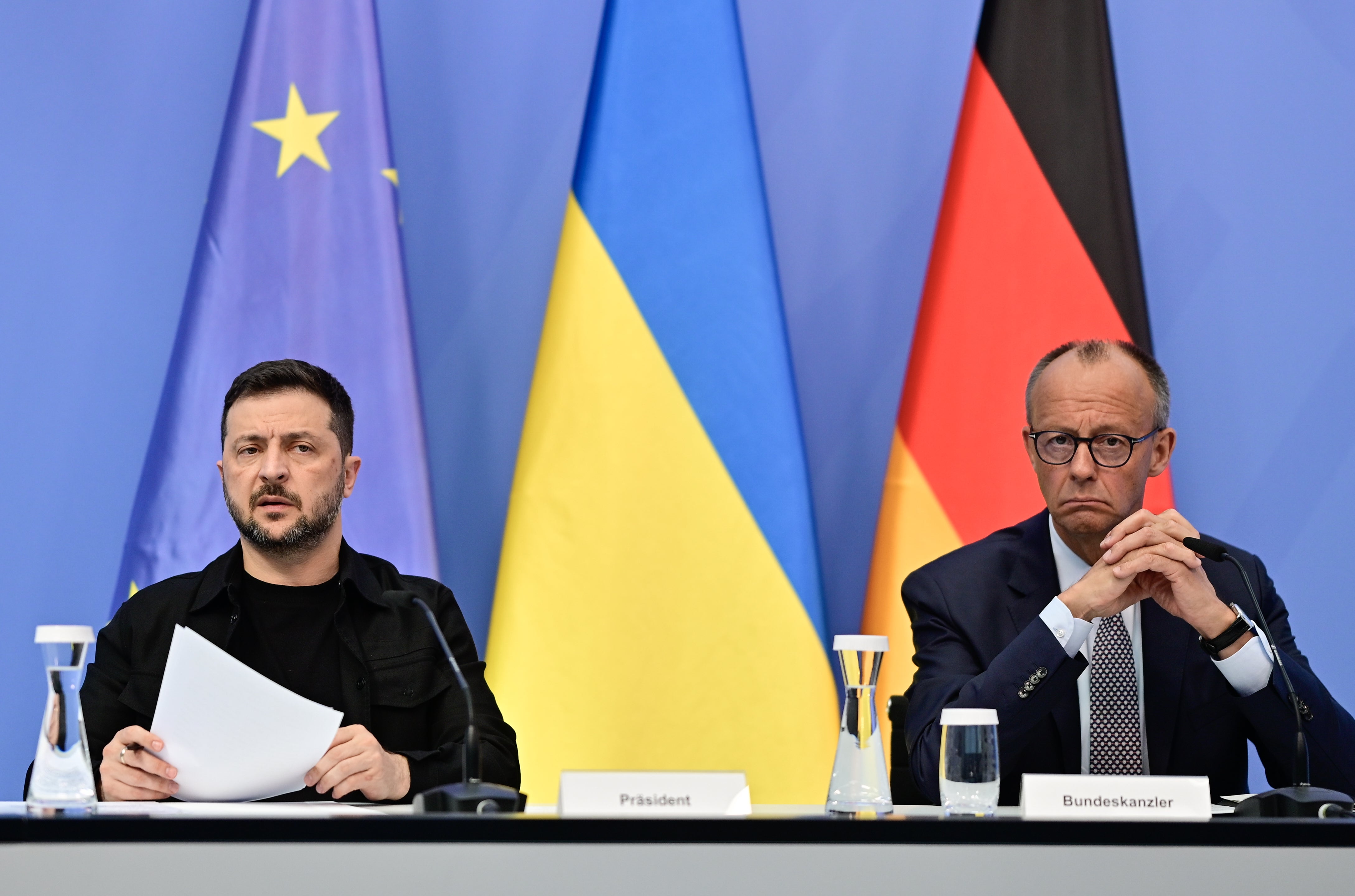 German chancellor Friedrich Merz (right) organised the virtual meeting to make sure European leaders are heard ahead of Friday’s summit
