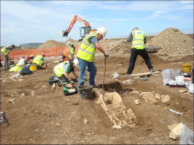 <p>Excavation at the post-Roman cemetery at Worth Matravers cemetery</p>