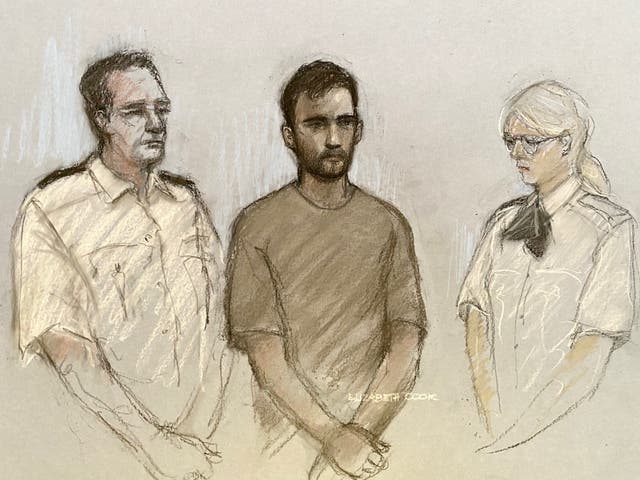 <p>Mohammed Sharwarq, centre, pleaded guilty at an earlier hearing to two counts of common assault and four of assault by beating</p>
