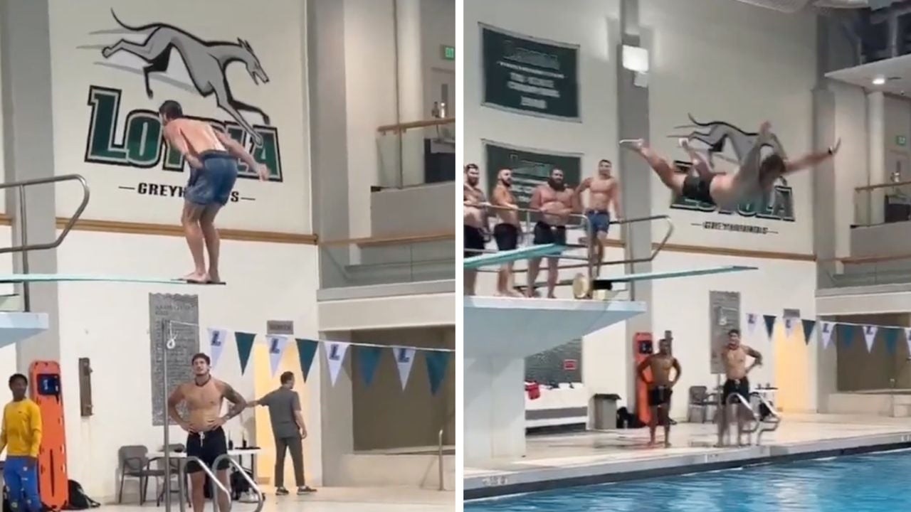 <p>Michael Phelps and the Baltimore Ravens diving</p>