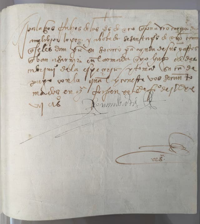 <p>The front of a letter by Spanish conquistador Hernán Cortés from Feb. 20, 1527, that was returned to the government of Mexico by the FBI</p>