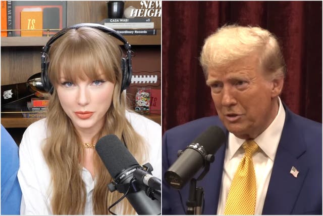 <p>Taylor Swift on 'New Heights' and Donald Trump on 'The Joe Rogan Experience'</p>