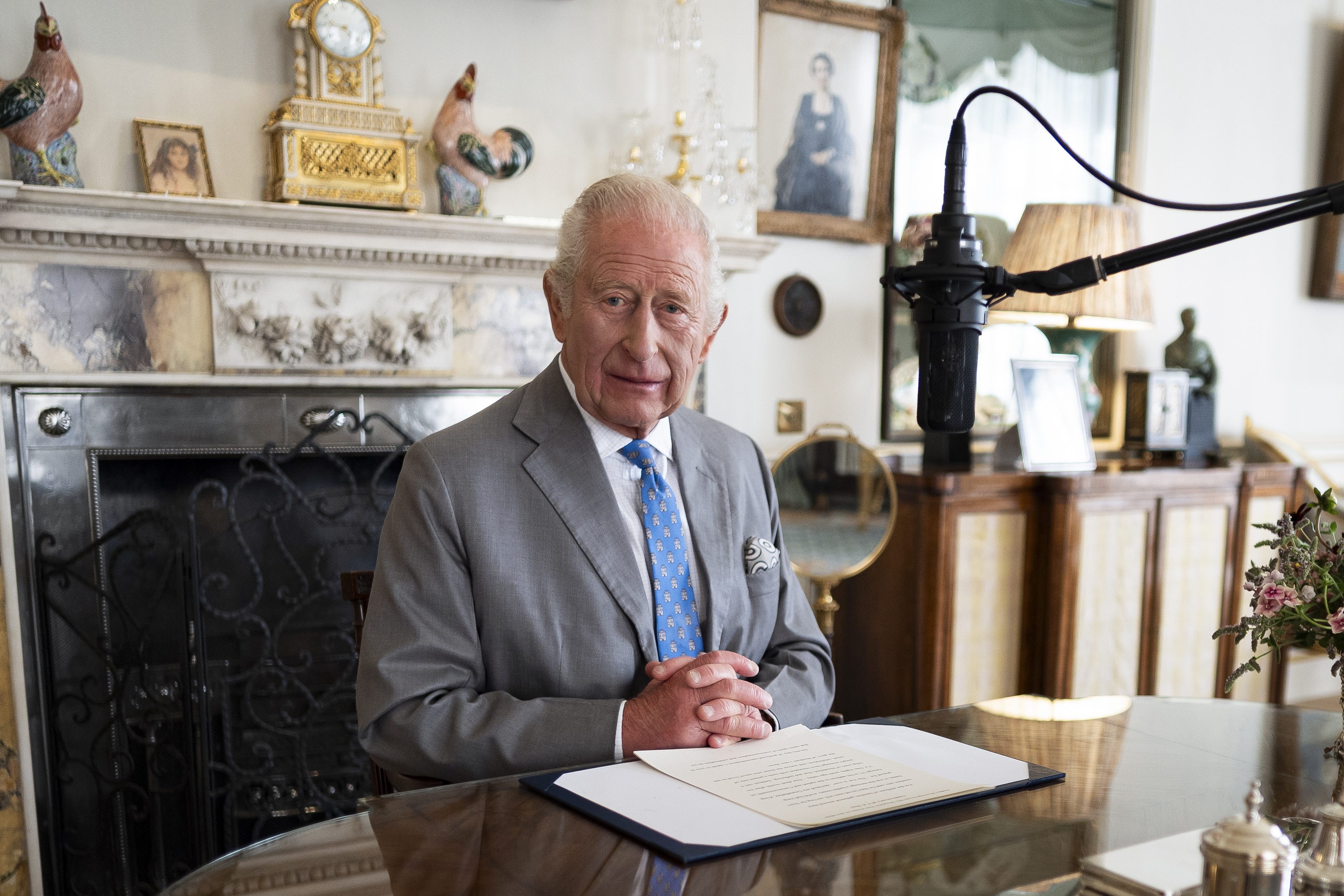 <p>The King recording his message to mark the 80th anniversary of VJ Day</p>