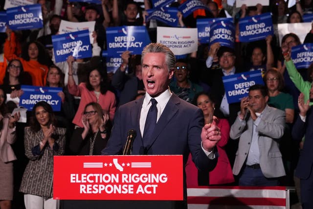 <p>California Gov. Gavin Newsom speaks during a news conference Thursday, Aug. 14, 2025, in Los Angeles. (AP Photo/Marcio Jose Sanchez)</p>