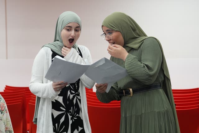 <p>Students receive their A-level results at Ark Academy in London on Thursday</p>
