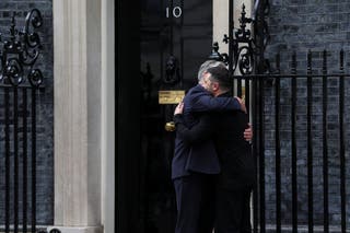 British Prime Minister Keir Starmer welcomes Ukrainian President Volodymyr Zelenskiy to 10 Downing Street, in London