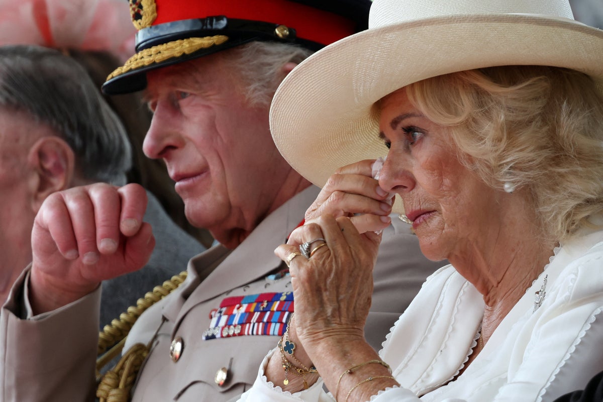 Queen Camilla wipes away tear as veteran pays tribute to King’s cancer battle