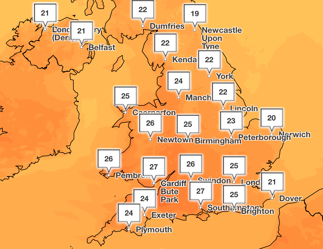 Temperatures will be high on Saturday and health warnings in several regions are in place
