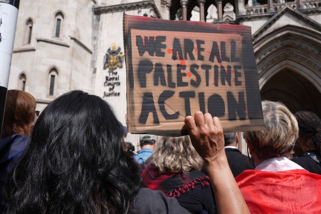 Protesters outside the Royal Courts of Justice supporting Palestine Action (PA)