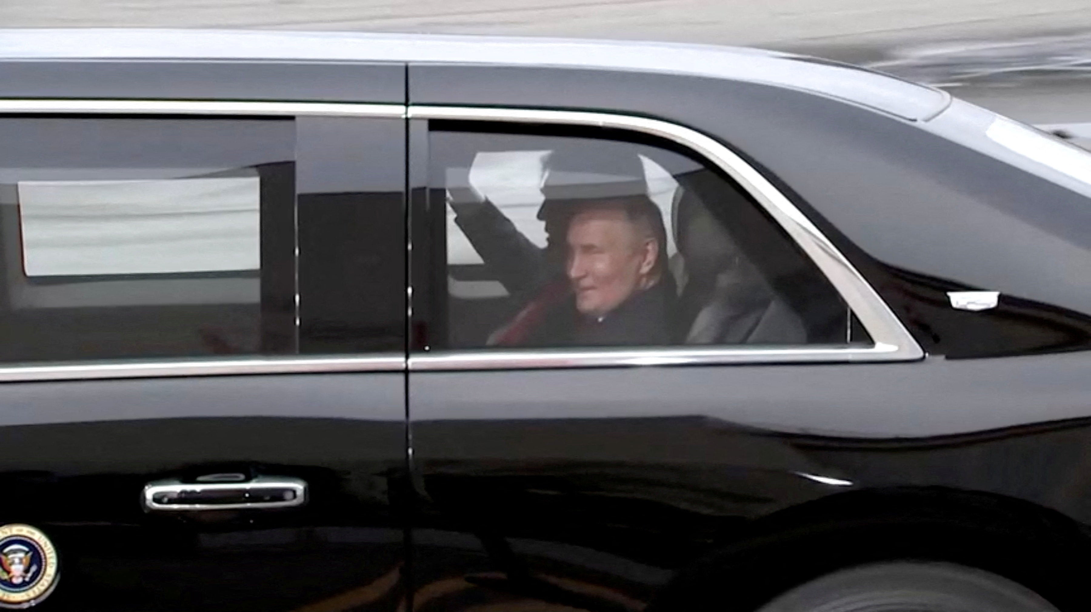 President Donald Trump and Russian President Vladimir Putin ride in the back of “The Beast,” the U.S. president’s limousine.