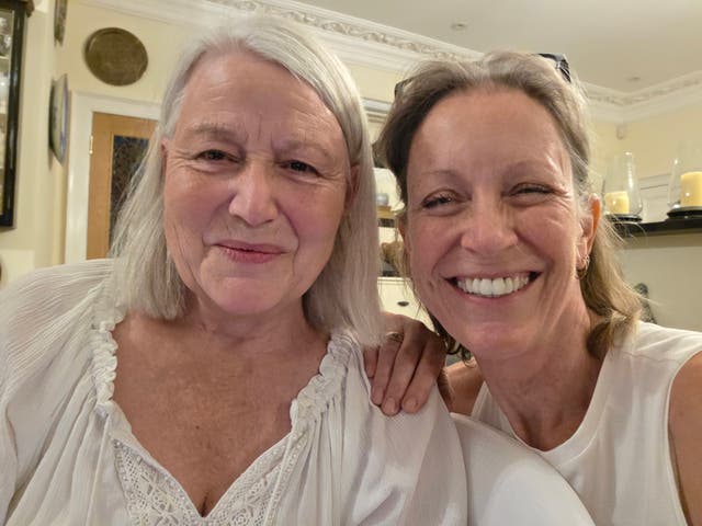 <p>Frieda Hughes and her childhood friend</p>