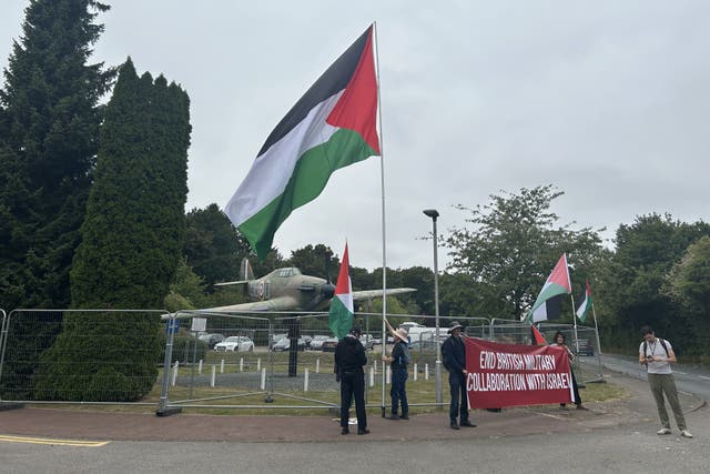 Pro-Palestine protesters from the Palestinian Solidarity Campaign outside RAF High Wycombe (Sam Hall/PA)