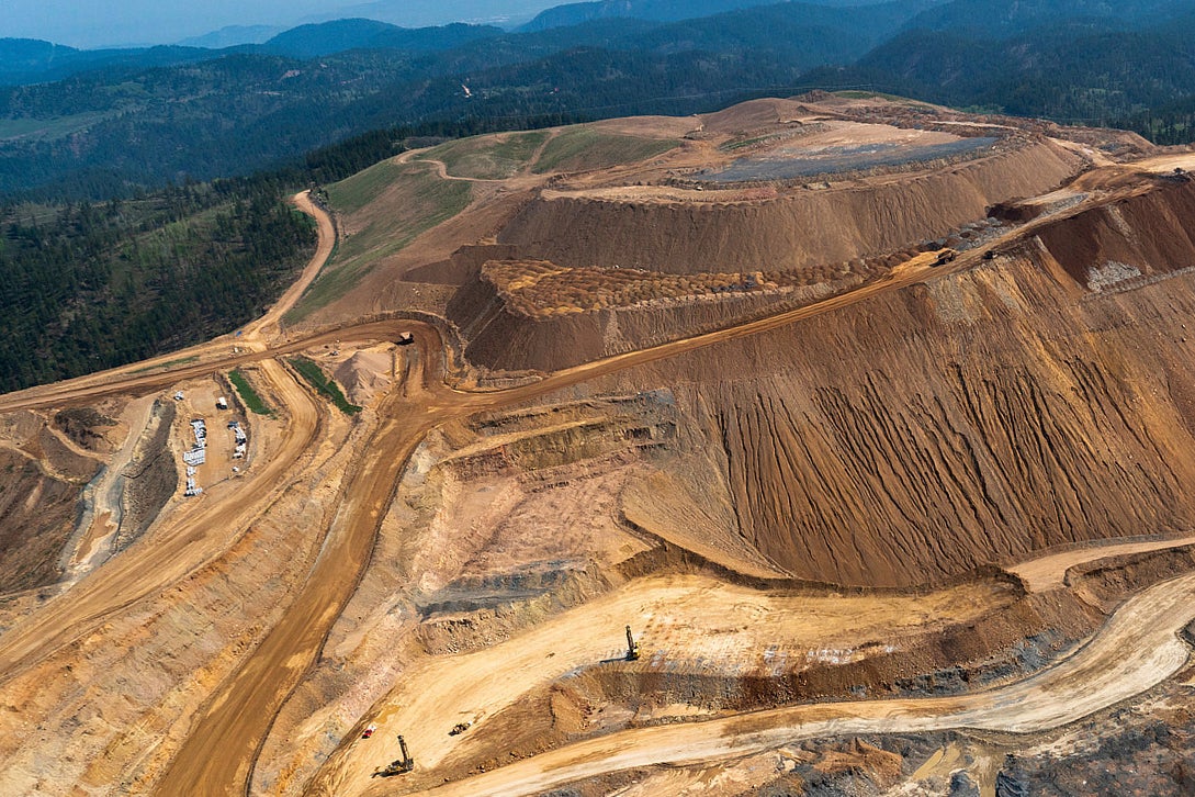 This image provided by EcoFlight shows an aerial view of the Wharf mine, the only large, active gold mine in the Black Hills on Tuesday, May 23, 2023. (EcoFlight via AP)