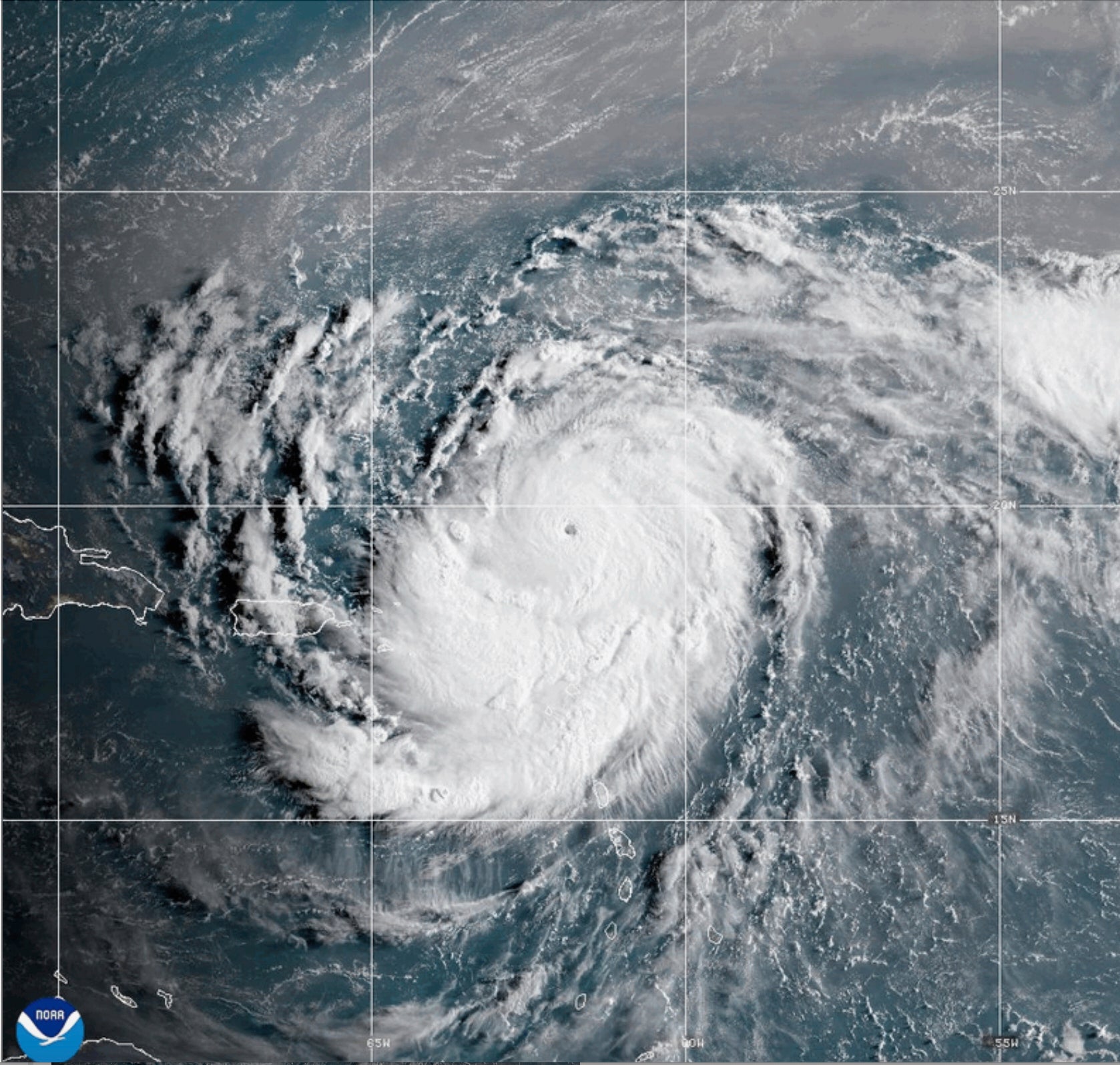 This satellite image provided by NOAA shows Hurricane Erin on Saturday, Aug. 16, 2025