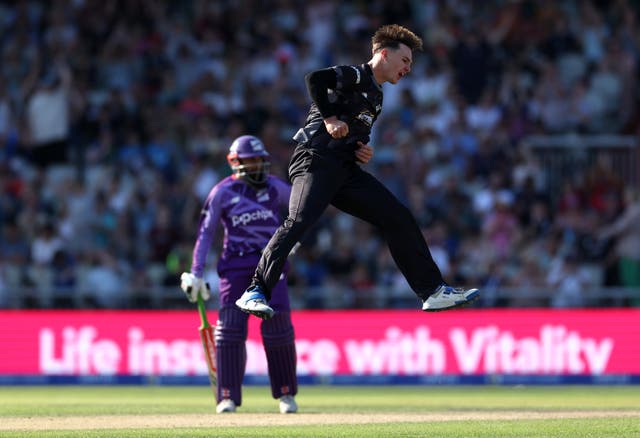 <p>Sonny Baker finished the game with a hat-trick at Old Trafford</p>