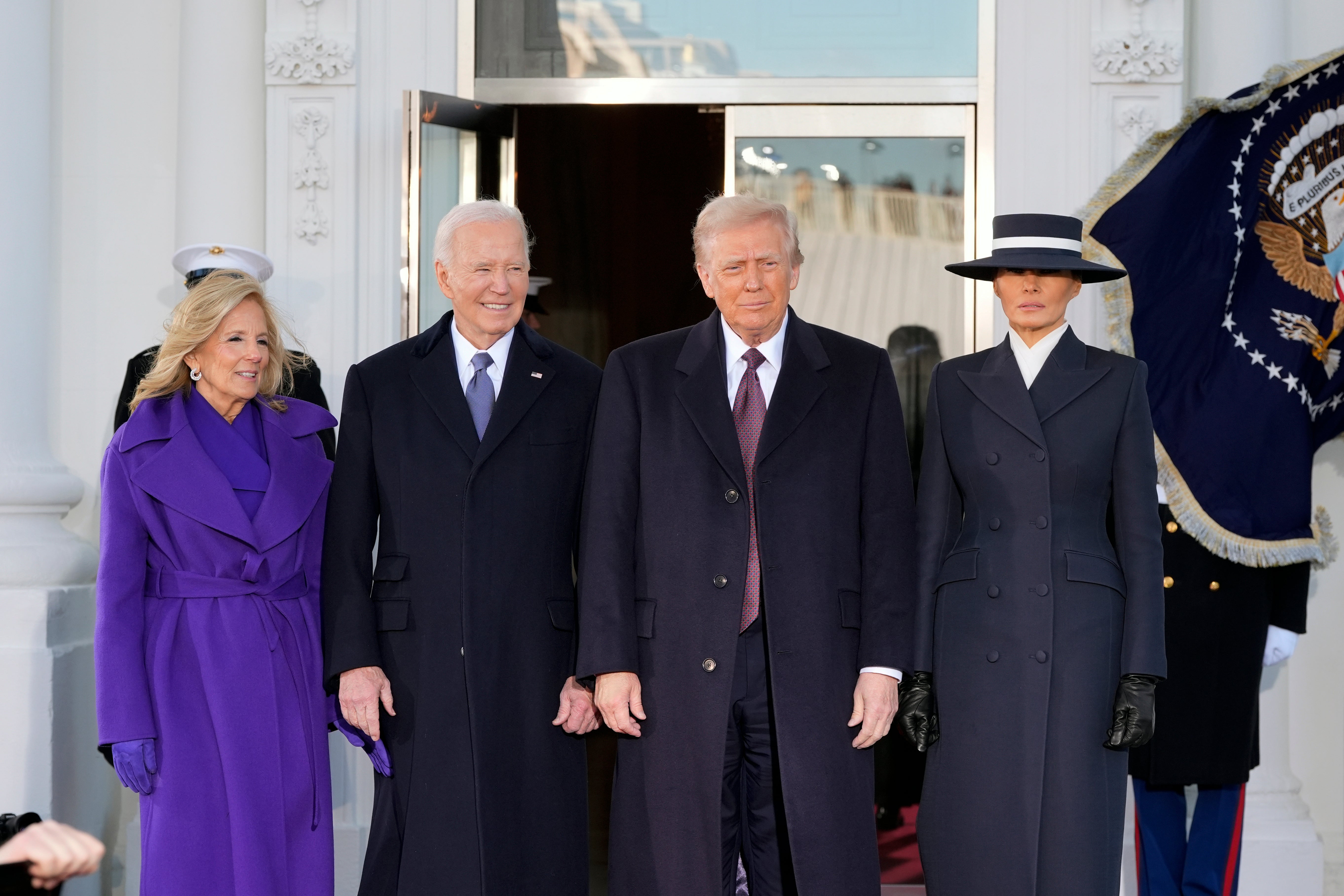 Former President Joe Biden and former First Lady Jill Biden stand with President Donald Trump and First Lady Melania Trump. Lawmakers are now investigating whether Biden’s inner circle covered-up his alleged mental decline while in office
