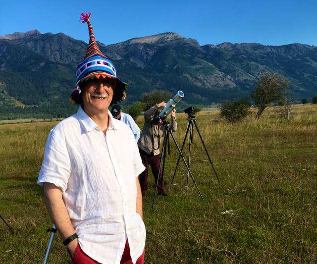 <p>Star man: Dr John Mason at the 2017 total solar eclipse in Wyoming</p>