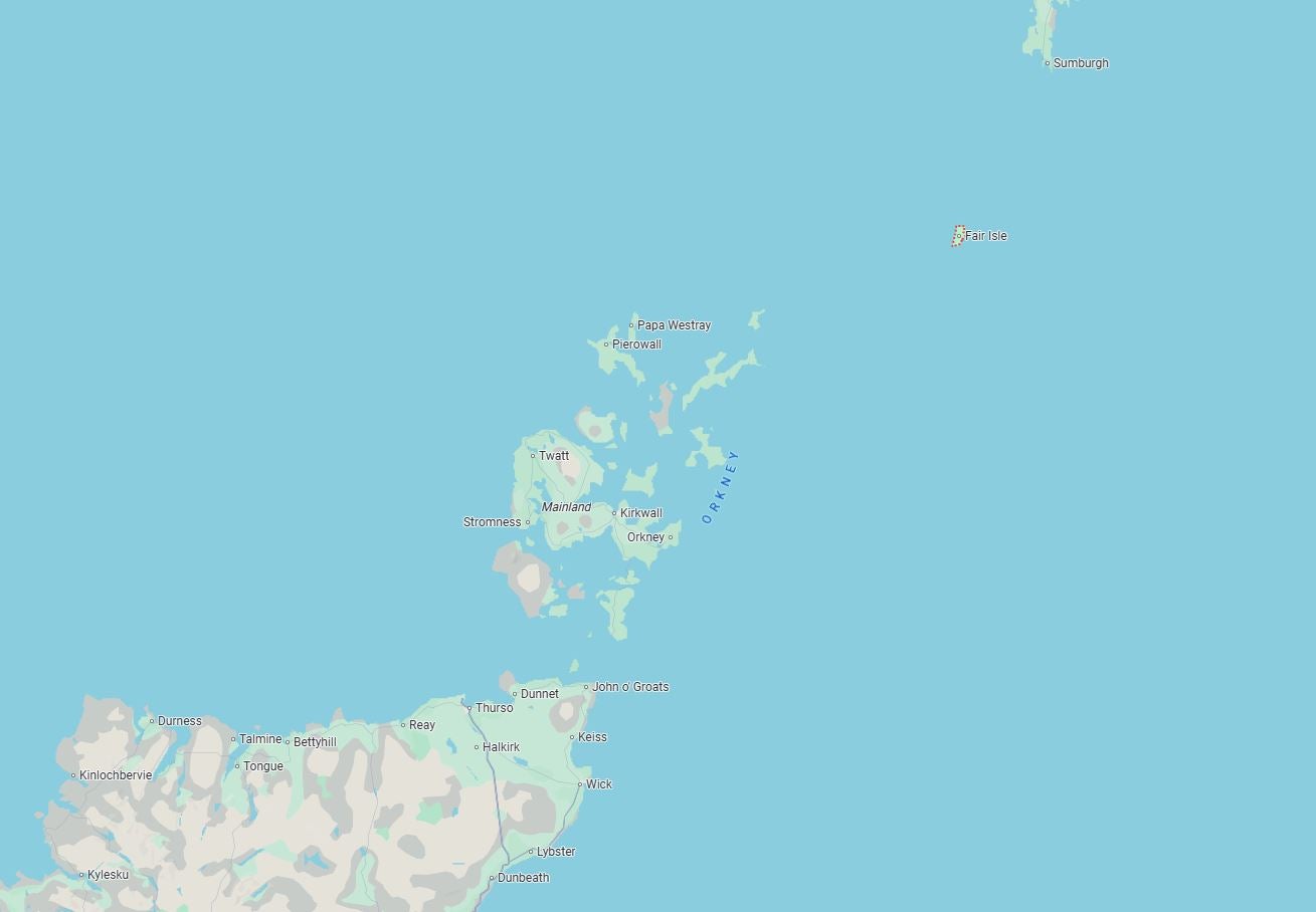 Fair Isle lies between the Orkney Islands to the south and Shetland Islands to the north
