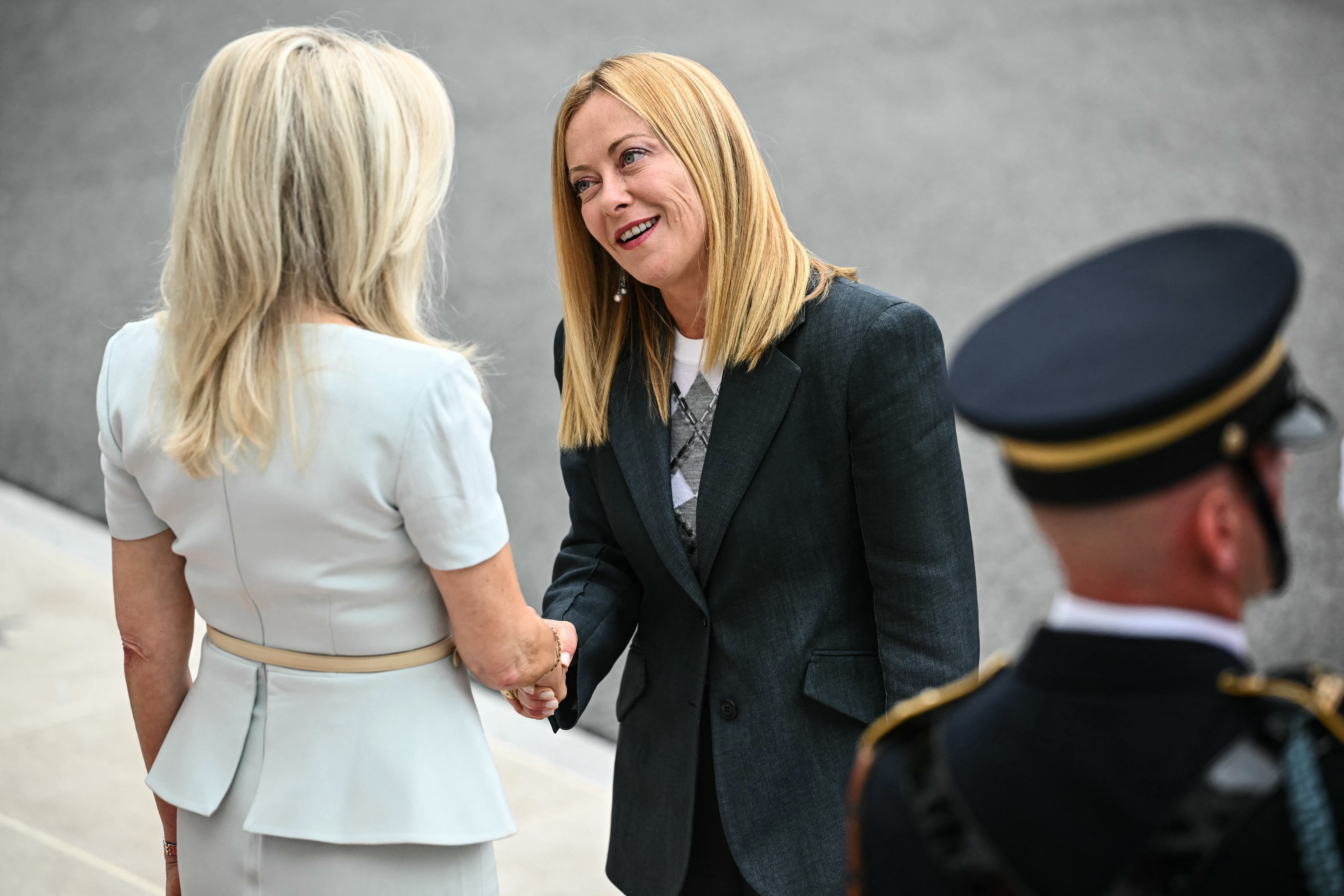 Italian Prime Minister Giorgia Meloni arrives at the White House