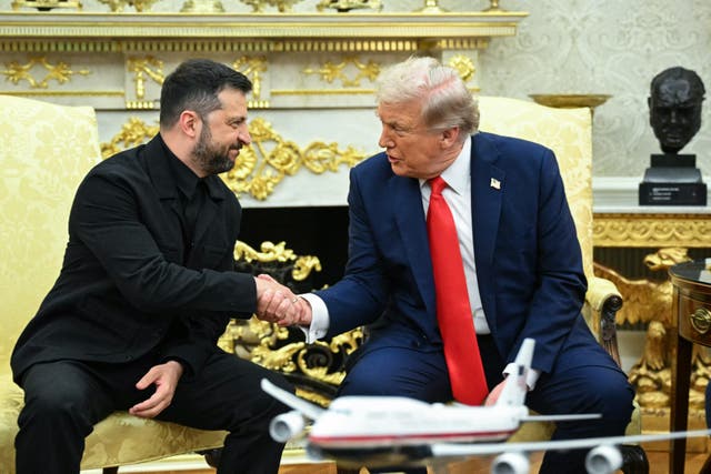 <p>El presidente Donald Trump y su homólogo ucraniano, Volodymyr Zelensky, conversaron en el Despacho Oval en marzo</p>