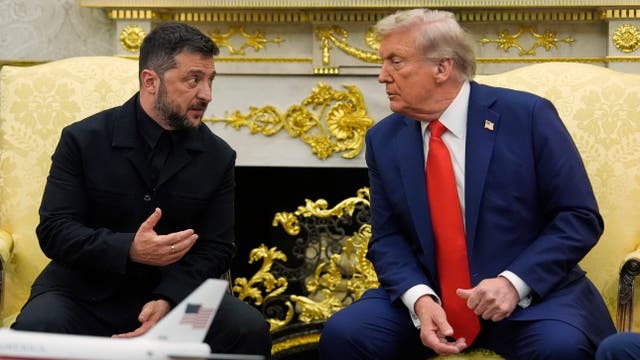 <p>President Donald Trump meets with Ukraine’s President Volodymyr Zelensky in the Oval Office </p>