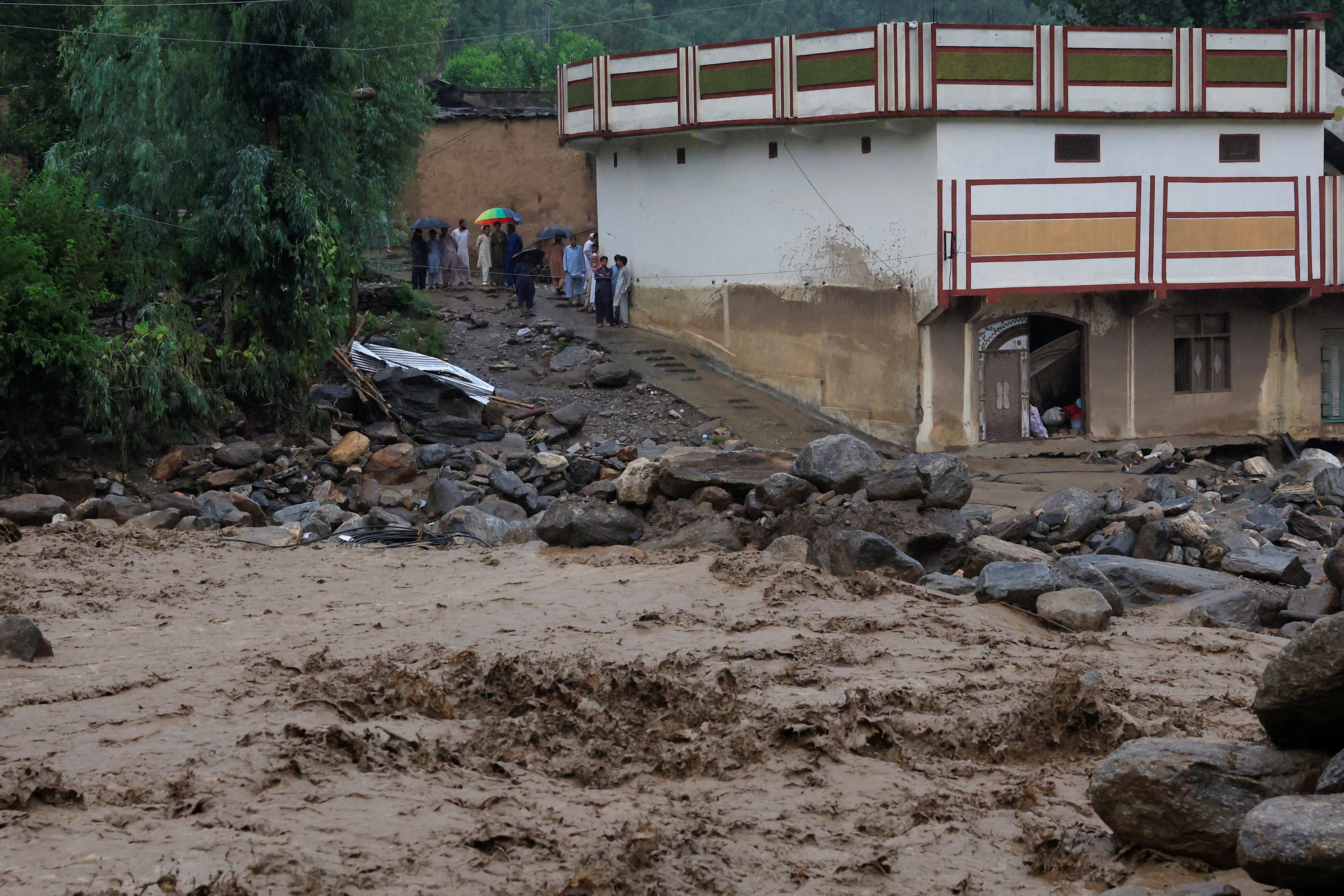 The aftermath of a storm that caused heavy rains and flooding in Bayshonai Kalay in Buner