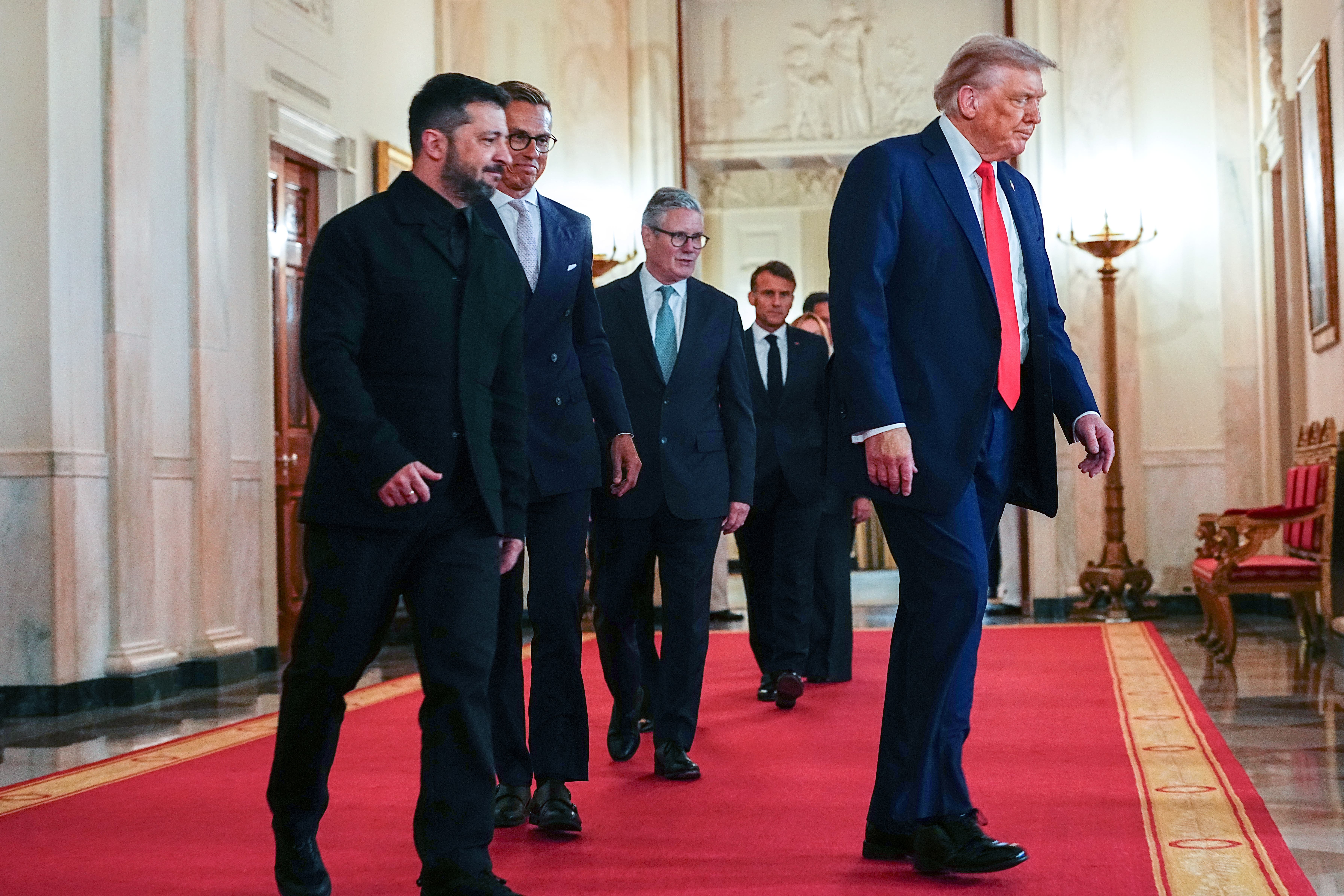 US President Donald Trump, President of Voldimir Zelnsky of Ukraine, Prime Minister Kier Star and other European leaders through the White House during multilateral talks on the Russian/Ukraine war (Aaron Schwartz/Pen)