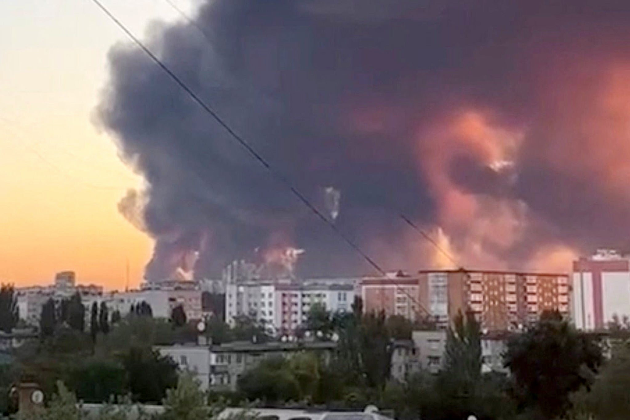Smoke rises after overnight Russian drone and missile strikes on energy facilities in Kremenchuk, Poltava region