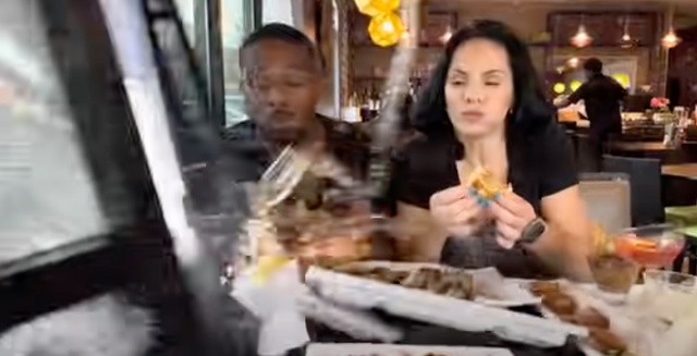 <p>The couple was tucking into a burger when the SUV crashed through the window </p>