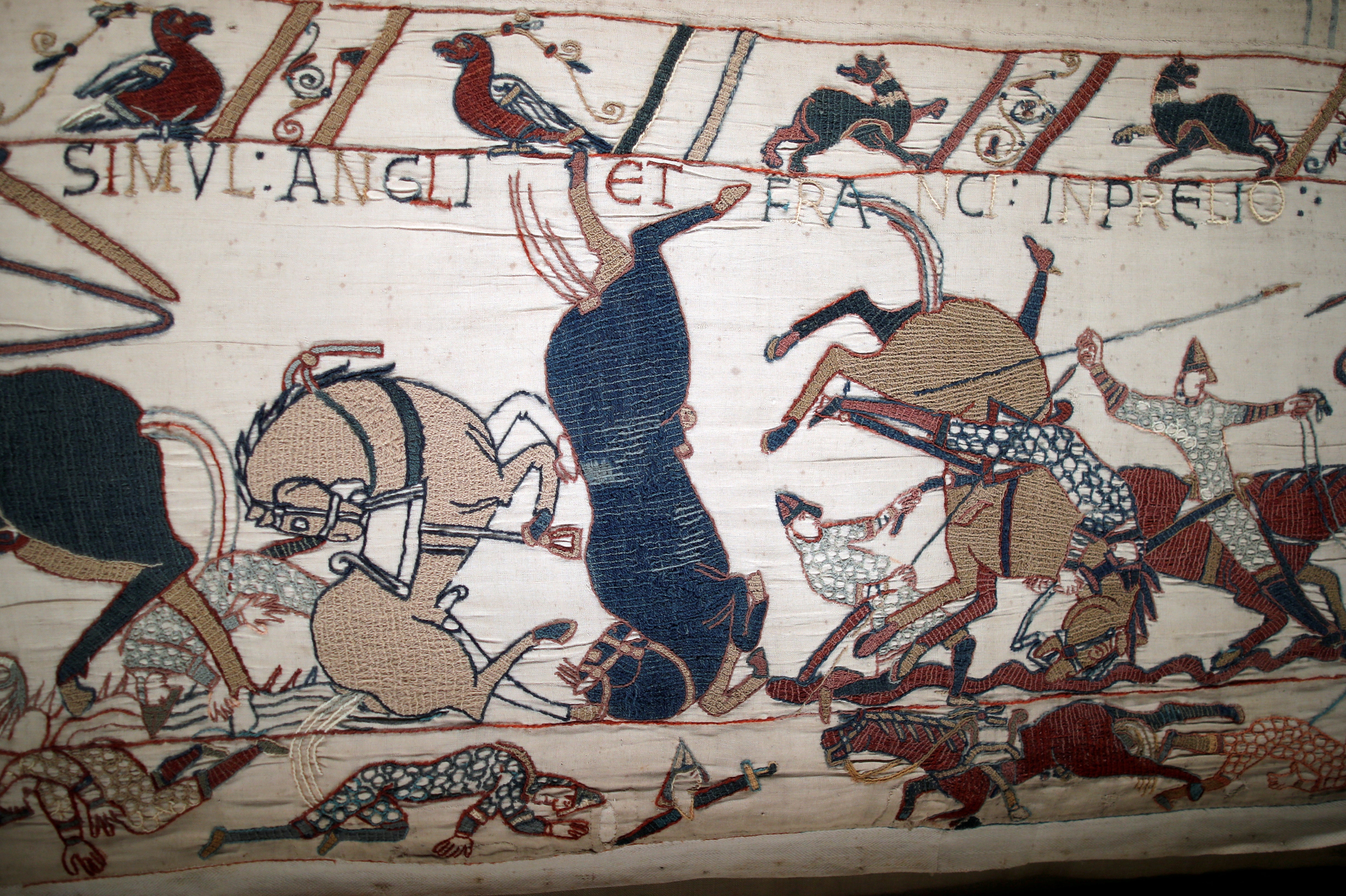 A close-up view of the Bayeux Tapestry