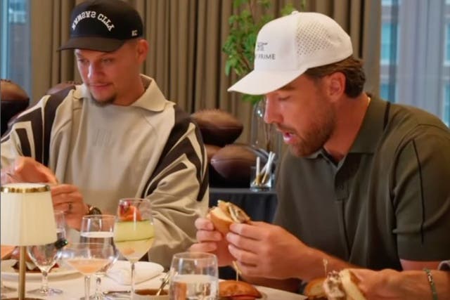 <p>Mahomes and Kelce tried out the 1587 Prime menu in a video announcing its opening day</p>