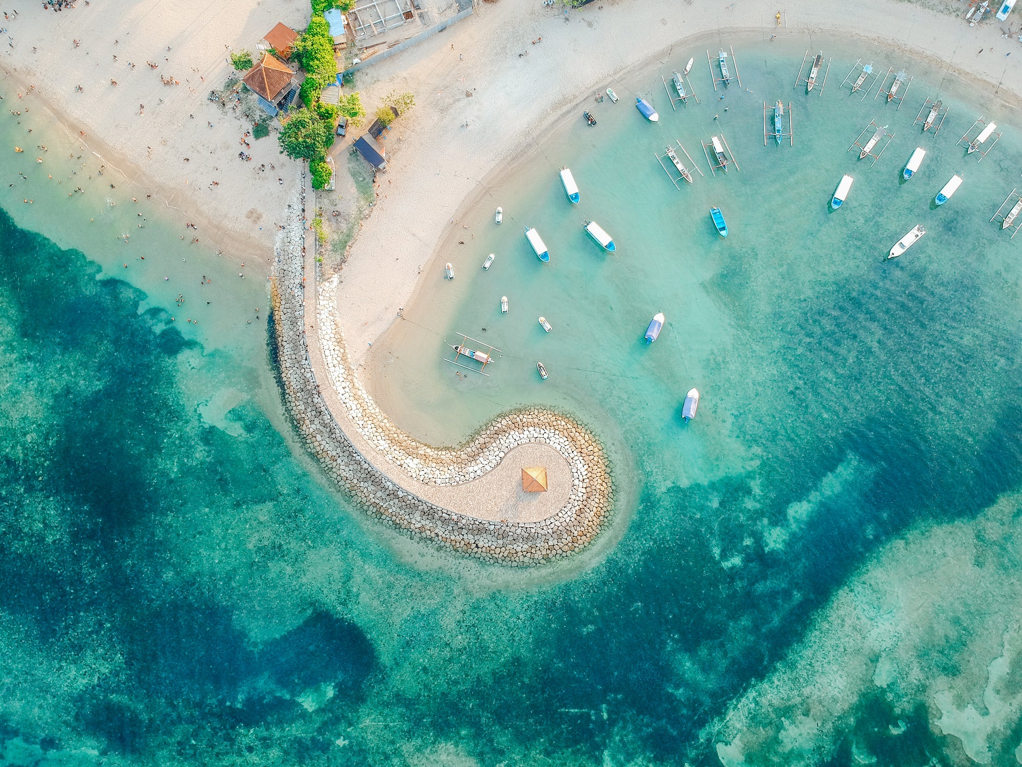 Sanur Beach is lined with white sands