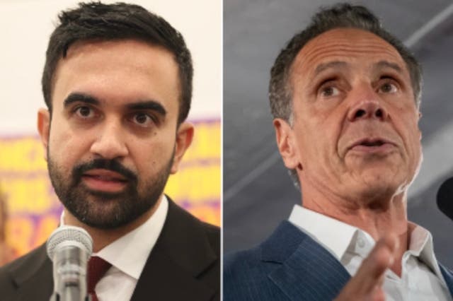 <p>Former New York Governor Andrew Cuomo, right, told a crowd at a fundraiser over the weekend President Donald Trump will help him beat his rival Zohran Mamdani, left, in the race for New York City mayor</p>