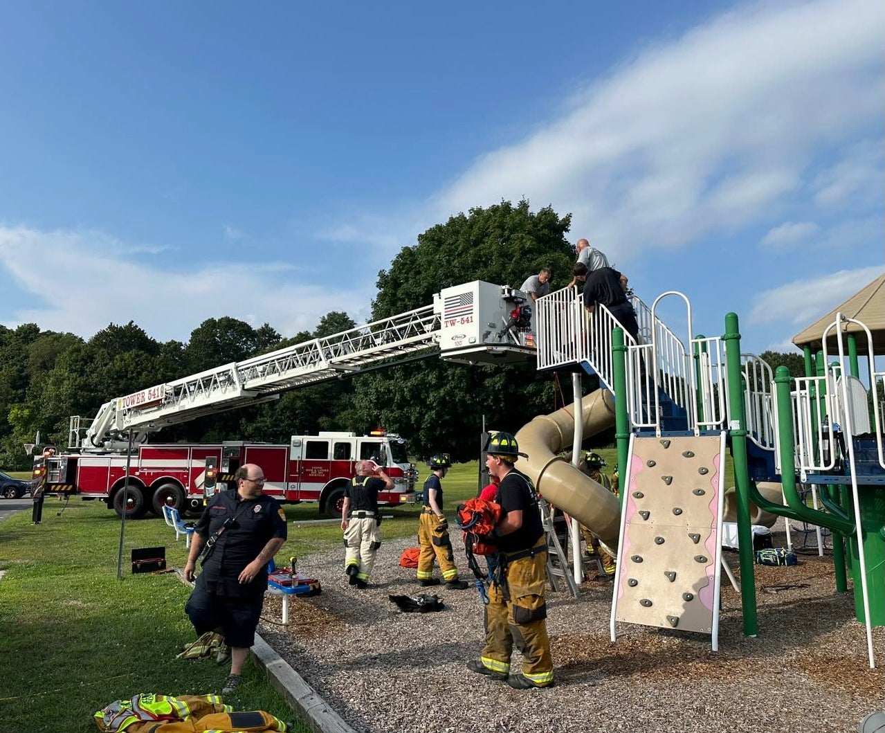 The man was evaluated by medical professionals at the playground but refused to go to the hospital for treatment