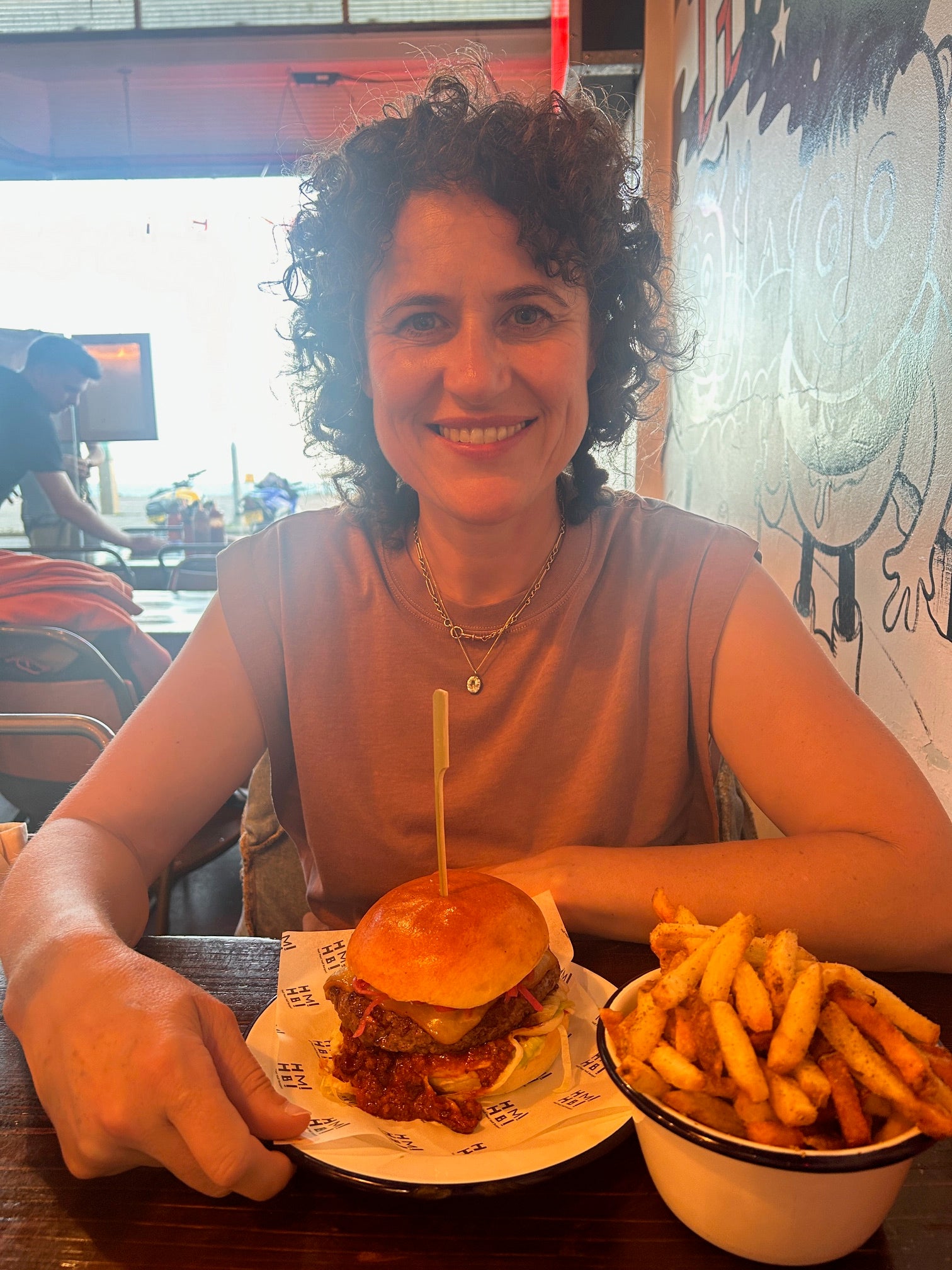 Sarah in half a man! Half Burger! In St. Leonards (Sarah Marshall/PA)