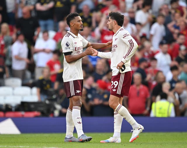 <p>William Saliba and Kai Havertz of Arsenal</p>
