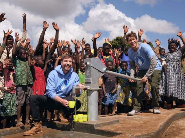 <p>Youtubers Mr Beast and Ben Azelart - key figures driving the influencer-led #TeamWater campaign - during a visit to Dyetse Village, Malawi where a new well point has been installed to provide clean drinking water to the community</p>