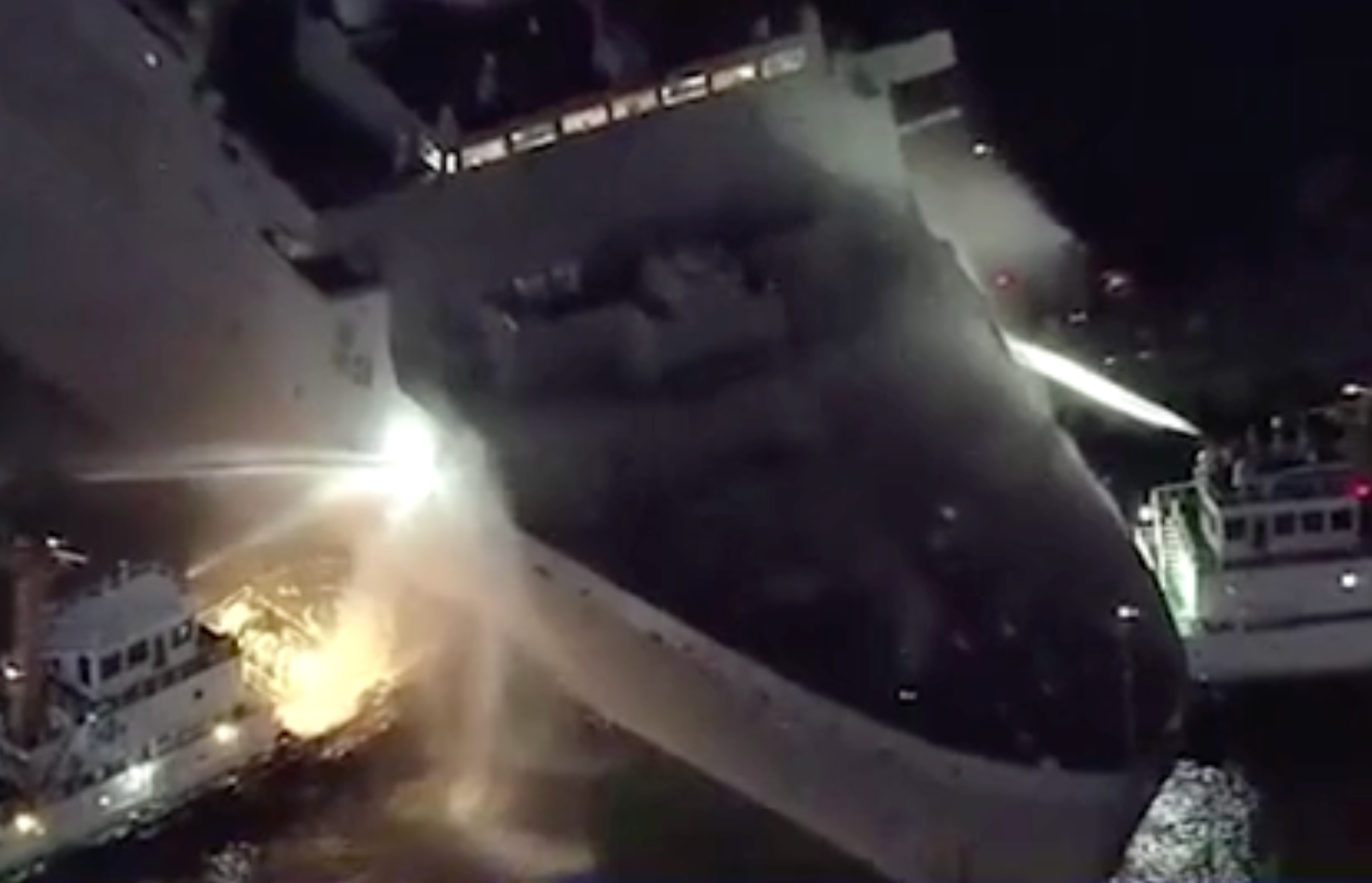 A grab from the video shows firefighting operations