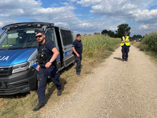 <p>Police secure the area of a cornfield where an unidentified flying object has crashed and exploded in the country's east in Osiny, Poland, Wednesday, Aug. 20, 2025. (AP Photo)</p>