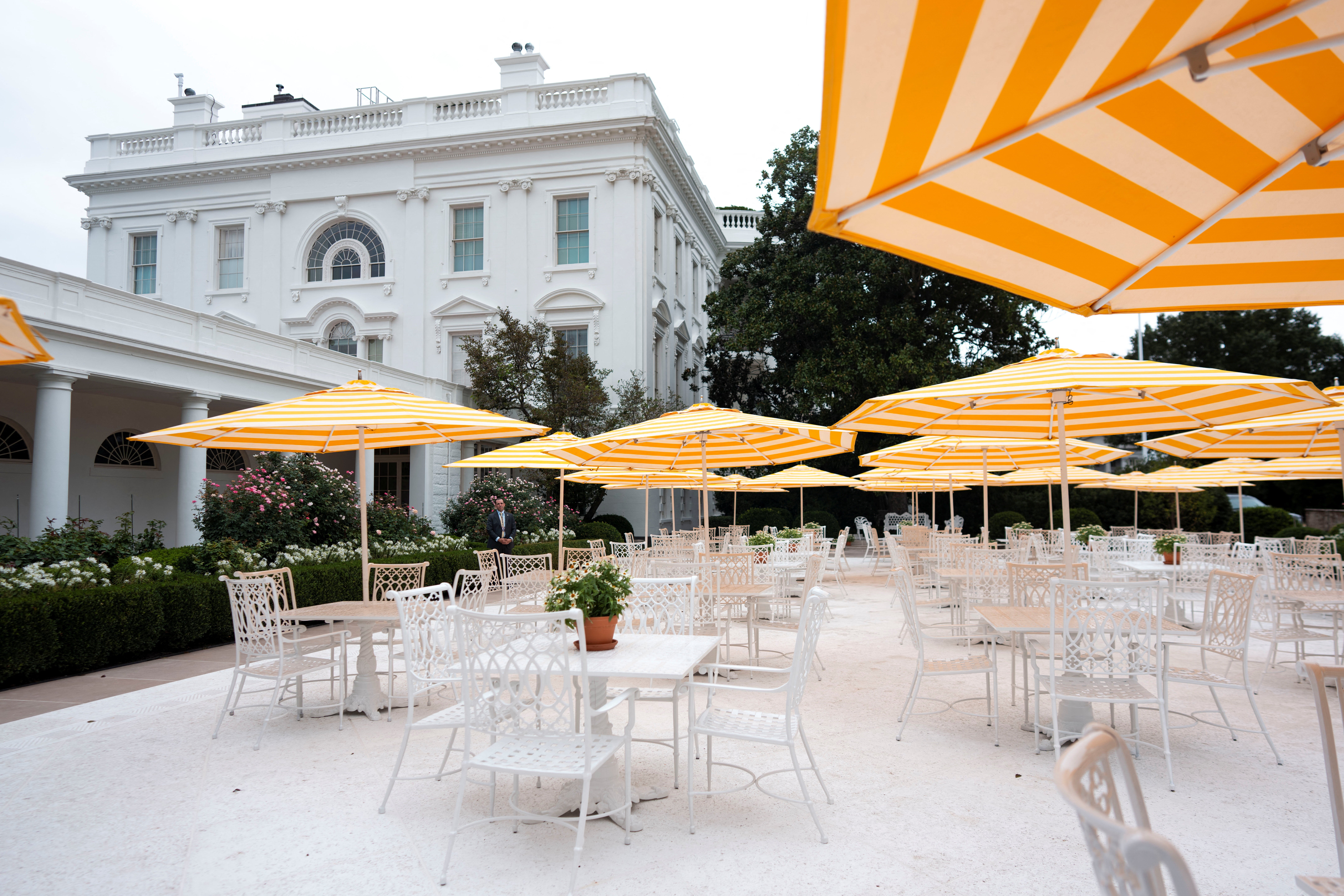 The White House hopes to soon hold an event in the remade Rose Garden.