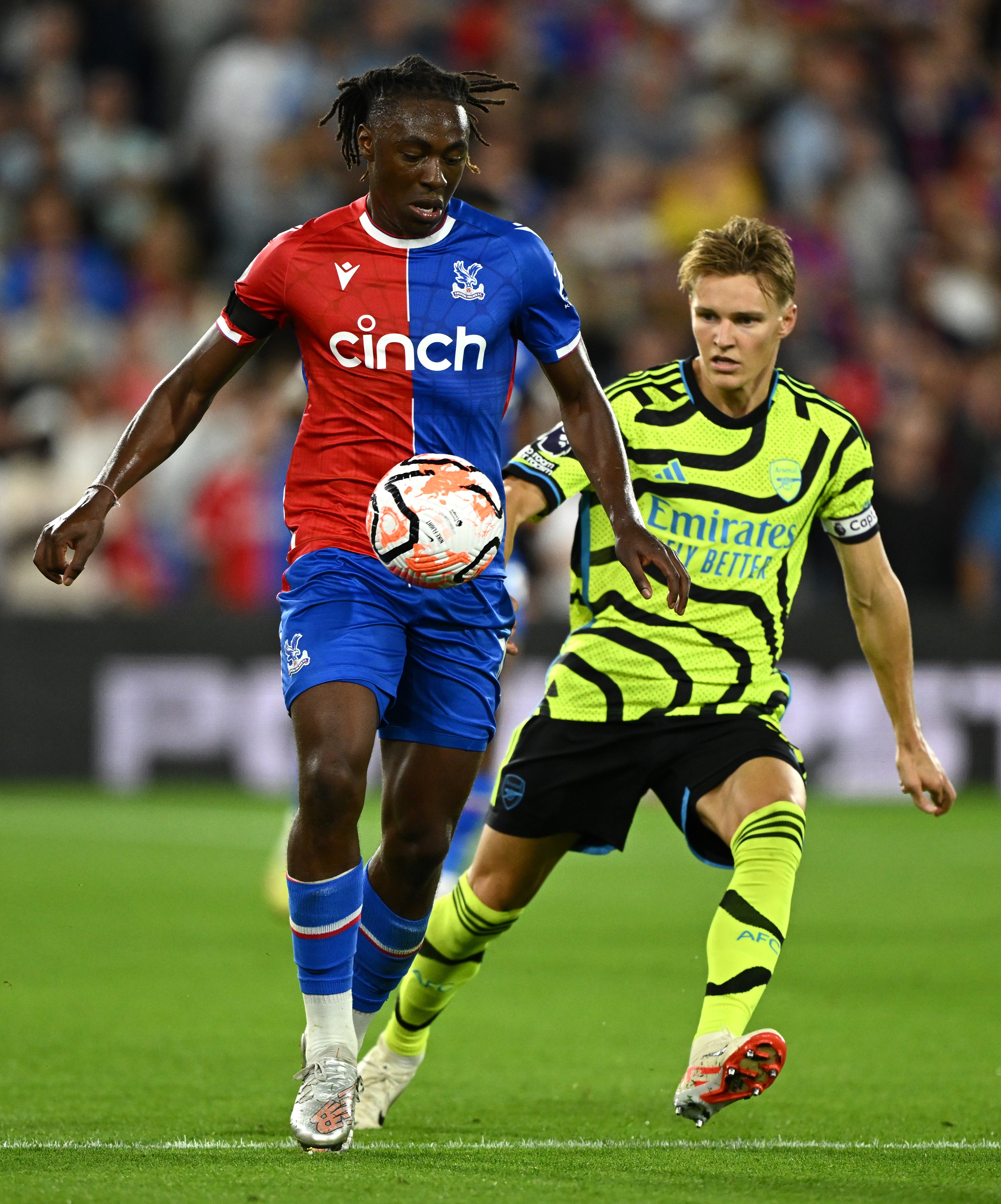 Eberechi Eze (left) in action against Arsenal