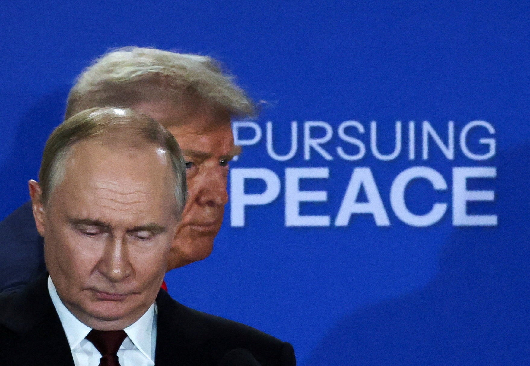 US president Donald Trump and Russian president Vladimir Putin hold a press conference following their meeting to negotiate an end to the war in Ukraine in Anchorage