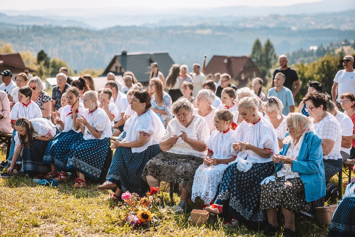 A village of Polish women have taken their traditional lace crocheting from bonnets to lingerie