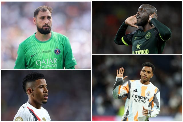 <p>Clockwise from top left: Gianluigi Donnarumma, Yoane Wissa, Savinho and Rodrygo</p>
