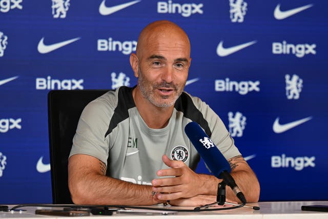 <p>Head Coach Enzo Maresca of Chelsea during a press conference</p>