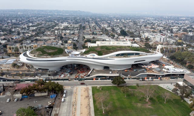 <p>The futuristic Lucas Museum of Narrative Art in Exposition Park has been designed to ‘float’ above the ground</p>